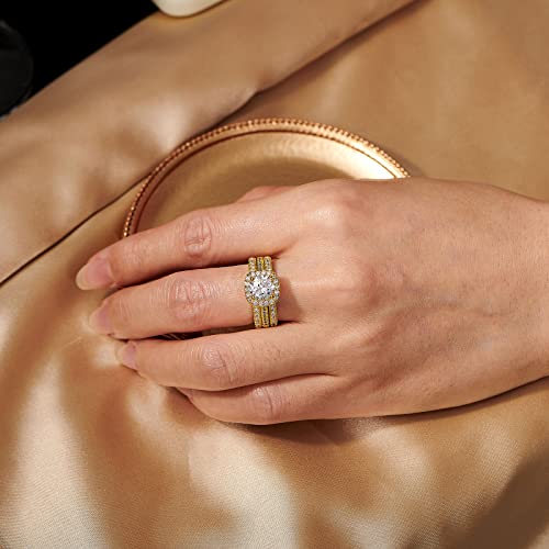 18K Gold Plated Cubic Zirconia Engagement Rings For Women 2 Carat AAAAA CZ Halo Size 4-123