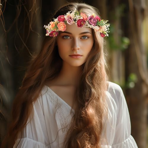 Image of Vivivalue Handmade Adjustable Flower Wreath Headband Halo Floral Crown Garland Headpiece Wedding Festival Party