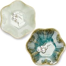 meekoo 2 Pcs Trinket Dishes for Jewelry Lotus Leaf Shape Ceramic Ring Holder Jewelry Tray Bowl Woman Gift for Mom SisterGreen