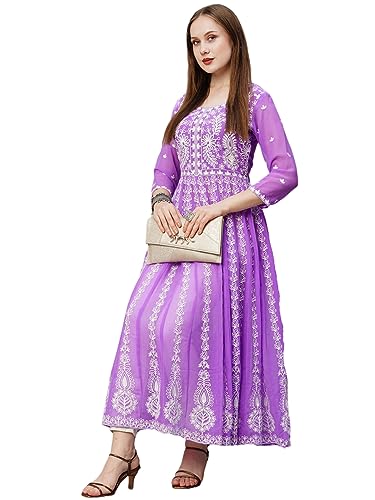 Image of ANNI Designer Women's Georgette Regular Fit Chikankari Embroidered Anarkali Kurti