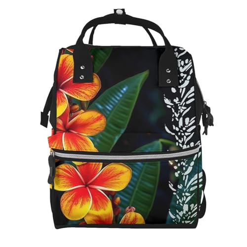 Sac à dos à langer à motif fleurs hawaïennes pour femme de grande capacité
