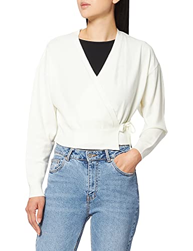 NA-KD Damen Overlap Knitted Cardigan Strickjacke, gebrochenes weiß, M