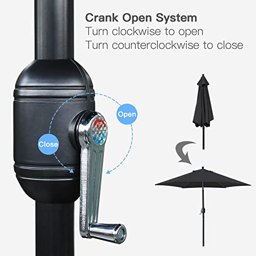 Sunnyglade 7.5' Patio Umbrella Outdoor Table Market Umbrella with Push Button Tilt/Crank, 6 Ribs (Black) - Image 5