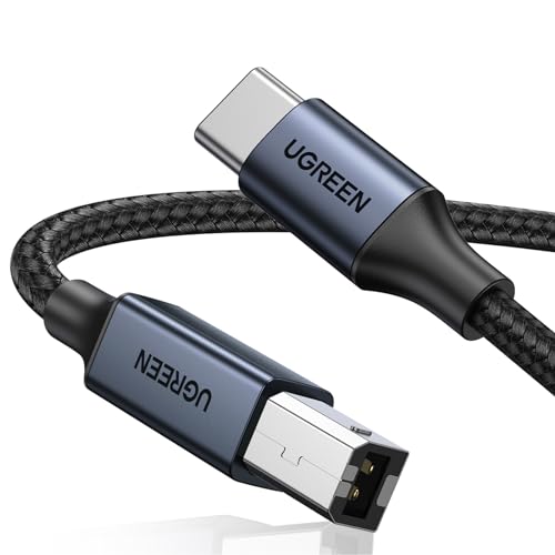 UGREEN USB C 3 FT Printer Cable, Nylon USB B to C Cord for MacBook Pro/Air, MIDI Cable Compatible with MIDI Keyboard, DAC, DJ Controller for iPad Pro Black 3 FT Black