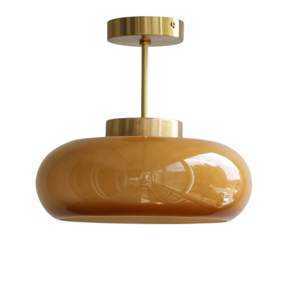 da a Sospensione Minimalista con Paralume in Vetro Giallo, 1 Luce, Finitura in Ottone, Dario, plafoniera per Sala da Pranzo, Isola Cucina, plafoniere, Luce per Sala da Pranzo