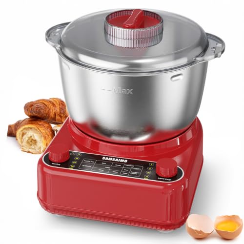 Image of Electric Dough Maker with Ferment Function, 6.5QT Stand Dough Mixer, Dough Kneading Machine with 304 Stainless Steel Bowl, Removable Lid & Knob Control, Ideal for Bread, Pizza, Pasta - Empire Red