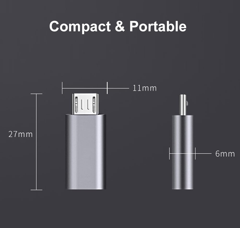 Adattatore USB C a Micro USB, Maschio a USB Tipo C Femmina Compatibile con Samsung Galaxy, Android, Tablet (Grigio)