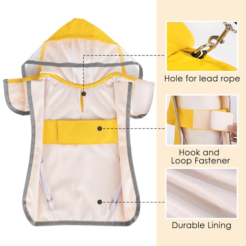 SlowTon Adjustable Waterproof Dog Raincoat with Hood and Storage for Small to Large Dogs