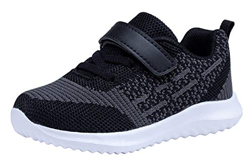 Zoneyue Boys Girls Breathable Sneakers Kids Lightweight Strap Athletic Running Shoes(Toddler/Little Kid)(9 M US Toddler,Black/Gray)