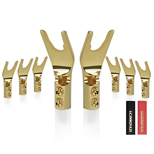 Lot de 8 connecteurs banane en cuivre pur plaqué or sans soudure avec tube thermorétractable Cover