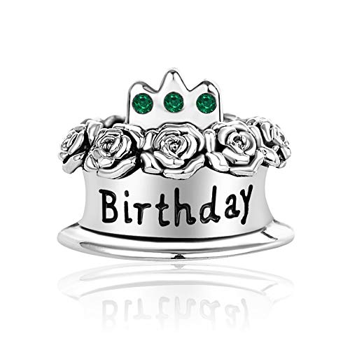 Image of Birthstones Happy Birthday Cake Charms Compatible with Pandora Charms Moments Bracelets Candle Crown Celebration Beads