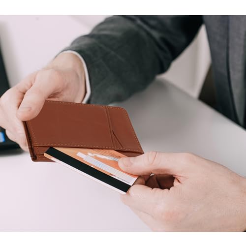 Image of Unaone Slim Minimalist Wallet - Premium Leather Card Holder RFID Blocking Card Case with 8 Card Slots and 2 ID Window, Crackle Brown