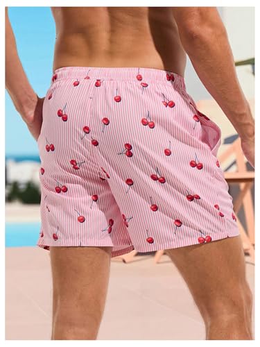 WDIRARA Men's Cherry Graphic Drawstring Waist Swim Trunks Board Shorts with Compression Liner3