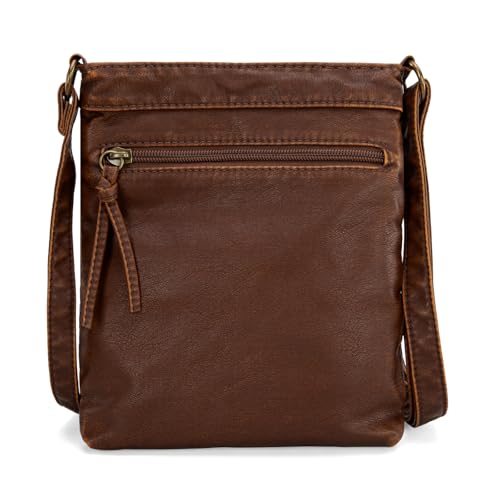 Image of Wrangler Crossbody Bag for Women Small Soft Washed Leather Multi Pocket Shoulder Purses