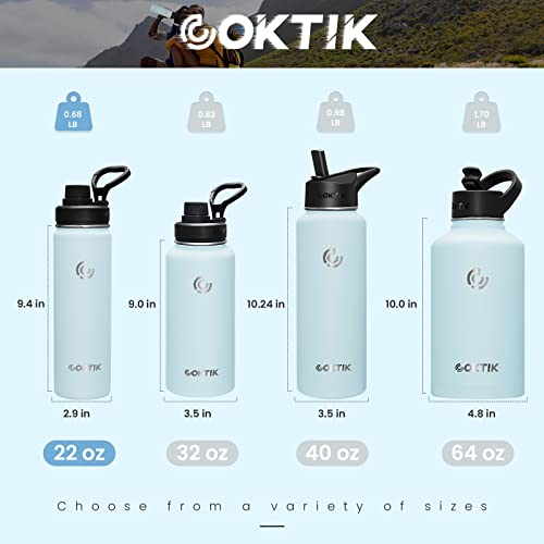 Coktik Insulated Stainless Steel Water Bottle With Straw Lid, 22 Oz Wide Mouth Double Wall Vacuum Insulated Water Bottle Leakproof Lightweight For Hiking, Biking, Running(Fog) #TOP4