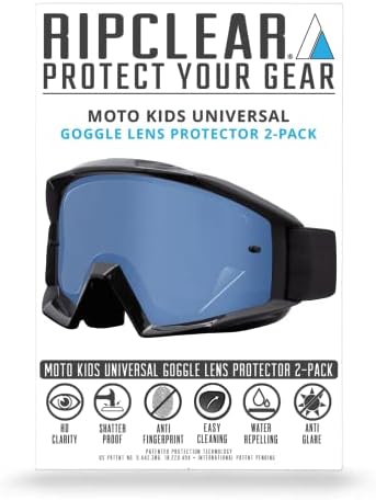 Ripclear 100% Strata 2 Youth Moto Lens Protector Tear off Alternative (Fits all kids moto goggles) Reduce Waste, Military Grade Dirt Bike/ATV/MOTO Goggle Lens Protectors Crystal Clear 2-Pack