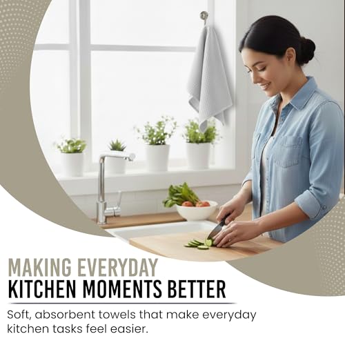 Image of Ameri-Homes 100% Cotton Waffle Kitchen Dish Cloths 6-Pack- Ultra Absorbent & Quick Dry, Counters & Kitchen Use - Soft, Durable & Lint-Free13.50X13.50 inches (Off-White)