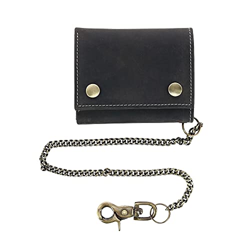 CTM Men's RFID Hunter Leather Chain Wallet, Black