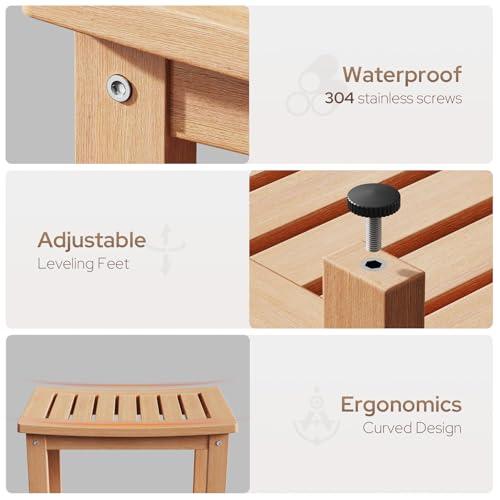 Image of Psilvam 21 inch Poly Lumber Shower Bench Seat, Waterproof Shower Stool, Teak