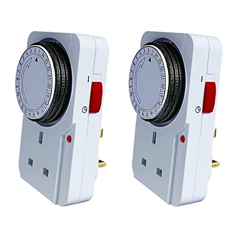2Pcs UK Plug Timer, Mechanical Light Timer Socket Timing Breaker Electrical Plug In Energy Saving 24 Hour Programmable Timing Switch for Lamp, Router Christmas Light, Coffee Cover