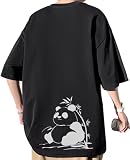 [ｂｌｕｅｆｅｅｌ] tシャツ メンズ 五分袖 半袖 夏 カジュアル パンダ 体型カバー 可愛い 韓国風 薄手 ゆったり 無地 吸汗速乾 接触冷感 肌に優しい プリント 快適 おしゃれ 大きいサイズ 春夏秋冬服 Black-2XL
