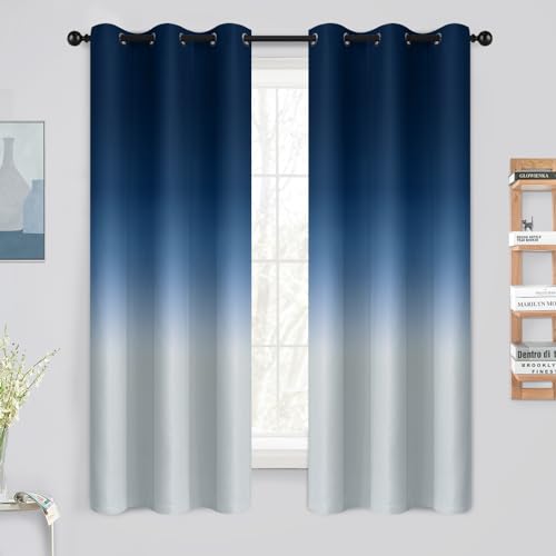 Yakamok Light Blocking Gradient Color Curtains Blue Ombre Blackout Curtains