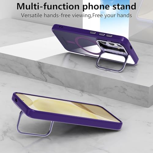Image of VONZEE PC Compatible for Samsung S25 Plus 5G Case,with Wireless Charging,(Not Compatible with Magsafe)Protective Case,Built-in Stash Stand Phone Case,Scratch-Resistant Back Cover,|Deep Purple