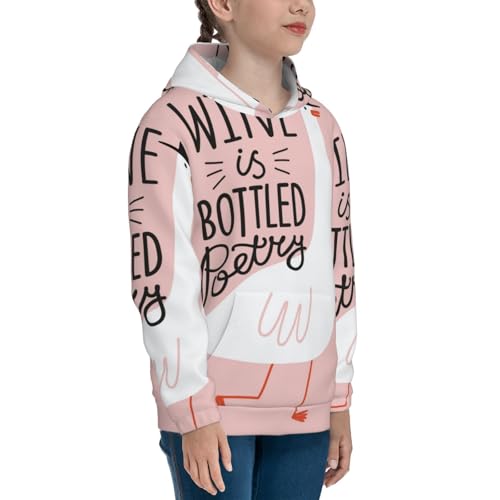 Goose Holding Wineglass with Red Wine Kids Pullover Hoodies Boys Sweatshirts Girls Athletic Clothes with Pocket3