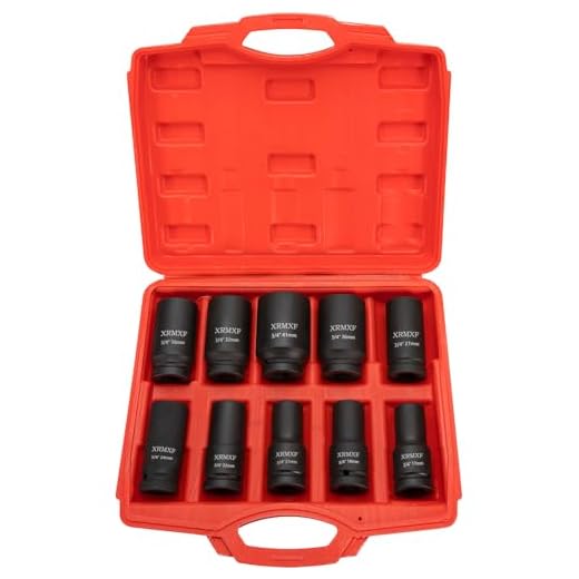 KS Tools 515.1073 1/2" Alu-Felgen Kraft-Stecknuss robust, lang, 17mm 7 10tlg. Schlagschrauber-Nüsse 17-41mm Sechskant Nüsse -Metric 3/4" Kraft-Steckschlüssel-Einsatz Set (Länge: 80 mm)