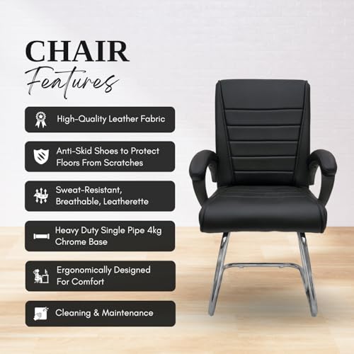 Image of activa Executive Office Visitor Chair | Ergonomic Relax Chair for Study, Home, Reception| Comfortable Cushioned Seat Back, Double Pipe Frame with Arm Rest Guest Seating (1, Black, Regal)