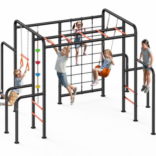 Image of Hapfan 6-in-1 Outdoor Jungle Gym with Monkey Bars, Swing Sets for Backyard