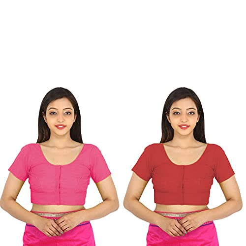 Image of Namita Round Neck Readymade Pure Cotton 2by2 Blouse Combo (Froly-Chestnut) Size: (38)
