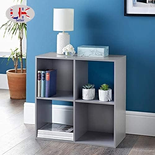 spot on dealz® 4 Cube Storage Unit Wooden Grey Small Bookcase Bookcases and Shelving Units Cubes Wooden Bookcase Free Standing Shelf Home Office Furniture