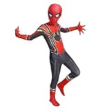 YongEnShang The Spider-Verse Kids Bodysuit Miles Morales Spiderman Costume Superhero Costumes Lycra Spandex Zentai Halloween Cosplay Costumes (Iron Spiderman,140)