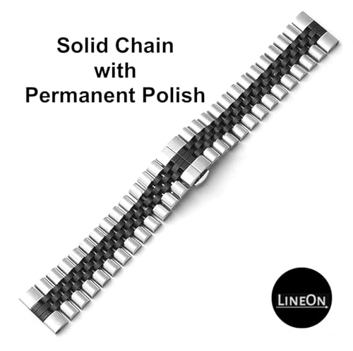 Image of Stainless Steel Jubilee Watch Metal Strap Chain Replacement Bracelet with Butterfly Push Button Clasp, Adjustable Links, Premium Finish, Permanent Polish For Premium Watches ( Adjustable Tools and Pins Include )