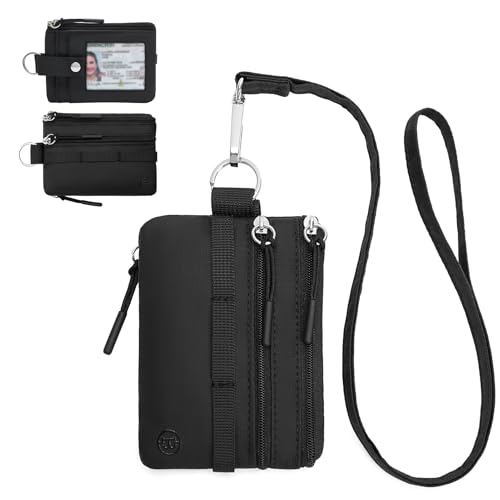 Image of BOSTANTEN Small Wallet RFID, Minimalist Zip ID Case Wallet with Lanyard Keychain, Water Resistant Card Wallets for Women & Men, Black