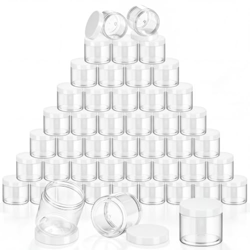 Patelai 60 Pcs Plastic Jars with Lids, White, 1 oz