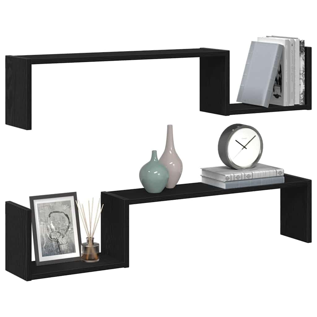 Wandregal Wandhalterung 2er Set Schwarz Eichen-Optik, 100 x 15 x 20 cm Holzwerkstoff, schweberegal für Bücherregal Küche Bad Flur Büro, platzsparende Ablage