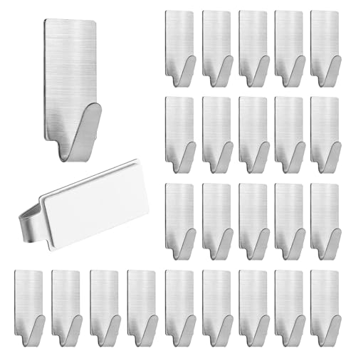 JSMTKJ 24 Pièces Crochet Adhésif en Acier Inoxydable, Accroche Murale Sans Percer Porte Serviettes Mural pour Cuisine, Salle de Bains, Bureau, Placard