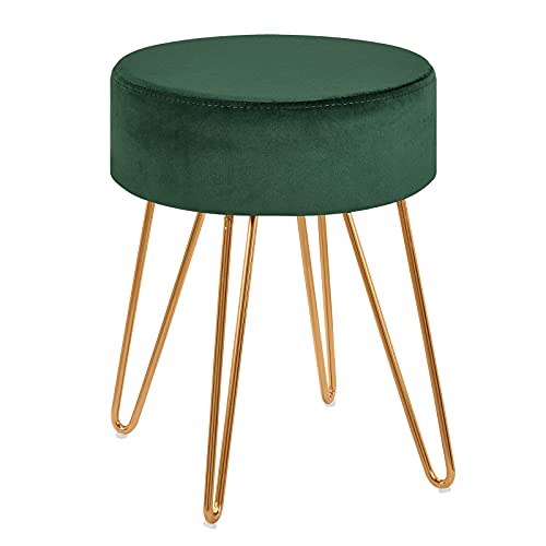 Duhome Sitzhocker Schminktisch Hocker Samt Hocker Runder Ottoman Hocker Gepolsterter Hocker mit Metallbeine, Grün