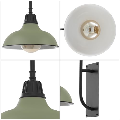 Image of JONATHAN Y 12.25 inch Matte Olive Green /Black 1-Light Farmhouse Gooseneck Outdoor Wall Sconce Lamp, with Black Metal Bowl Shade, Industrial Iron LED Porch Light for Patio Garage Entryway (JYL7614I)