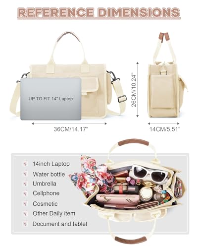 Image of coowoz Canvas Tote Bag for Women Work Tote Bags with Zipper Nurse Crossbody Bags Handbags Shoulder College Teacher Laptop Bag