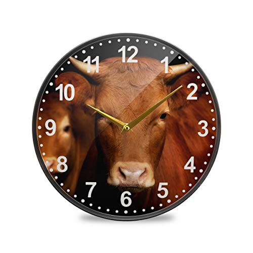 ISAOA Horloge murale sans tic-tac de 30 cm, fonctionne avec piles, portrait de vache décoration murale pour chambre, salon, école, bureau