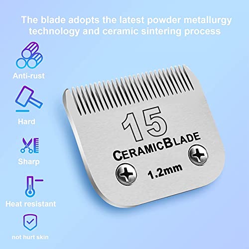 Image of 15# Detachable Dog Blades Compatible with Andis /Oster A5 Grooming | Compatible with wahl km10 dog clipper,Cut Length 3 /64-Inch(1.2mm),Made of Ceramic Blade & Stainless Steel Blade