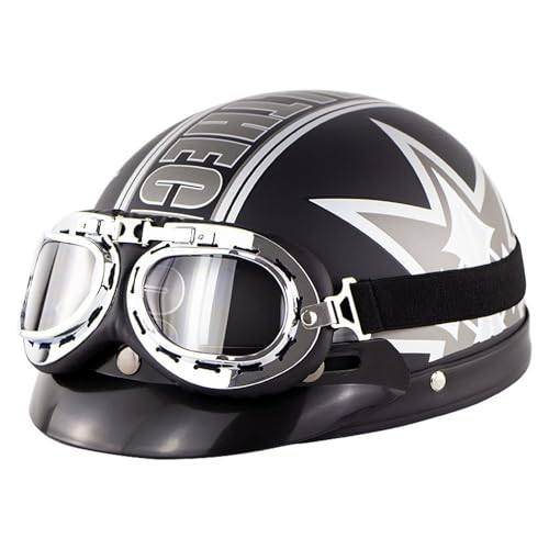 Casque Bol Moto Allemand Vintage avec Lunettes de Moto Ouvert Style Rétro Cruiser Scooter Homologué