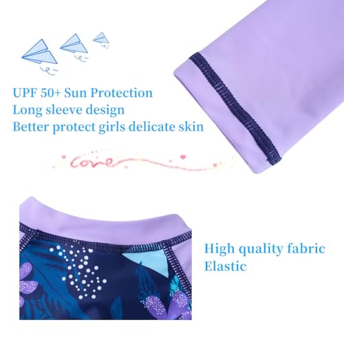 Image of UMELOK Girls Long Sleeve Rash Guard One Piece Swimsuits with UV Protection Sunsuit