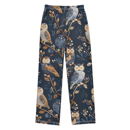 Owl Autumn Leaves Boys Long Pants Soft Trousers Elastic Waist Kids Lounge Bottoms with Pockets S-XL