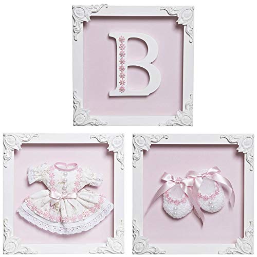 Trio de Quadros com Acrílico Menina, Quarto Bebê Infantil Menina, Potinho de Mel, Rosa