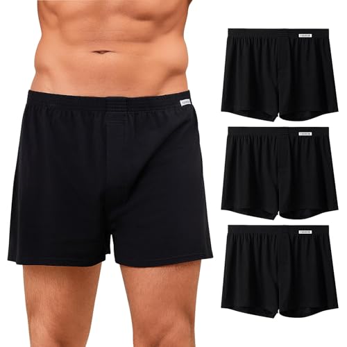 ZAKASA Calzoncillos Boxers Sueltos Hombre: Algodón Boxer Clásicos Hombre Ropa Interior con Botón Transpirable Sin Etiqueta para Dormir Uso Diario XL Negro Pack de 3