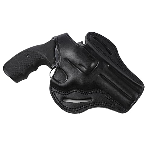 Pusat Holster Premium Leather Thumb Break Belt Holster 4 inch 357 MAG for Revolver Rossi RM64 Right Hand (Black Right Hand, 4 inch)